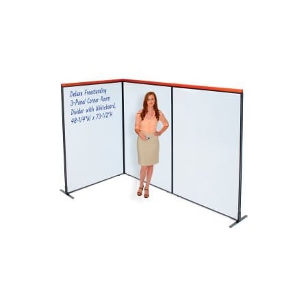 Global Equipment Interion    Deluxe Freestanding 3-Panel Corner Room Divider with Whiteboard, 48-1/4"W x 73-1/2"H 695174B